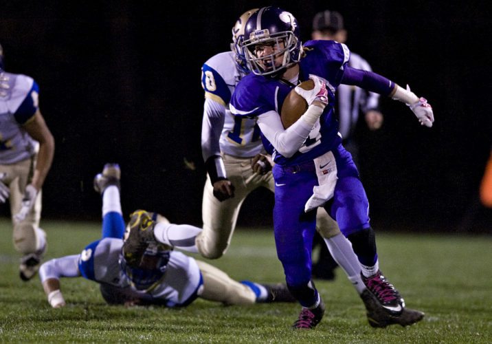 Strasburg's Trevin Howard carries the ball on a punt return against Central on October 30. The Rams travel to Robert E. Lee (Staunton) tonight for the first round of the Group 2A East playoffs. Rich Cooley/Daily
